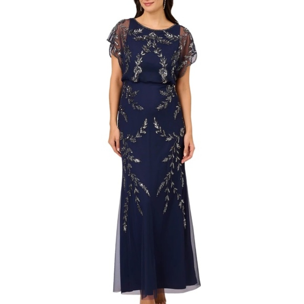 Adrianna Papell Beaded Flutter Sleeve‎ Gown